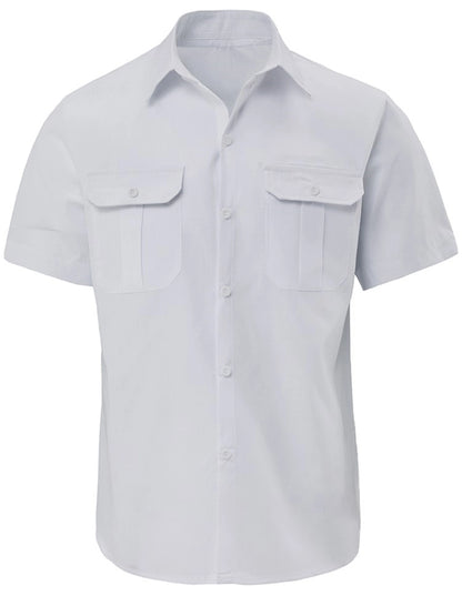 Men's Summer Lapel Solid Short Sleeve Shirt with Two Pockets Casual Button Comfort Cardigan M13-White