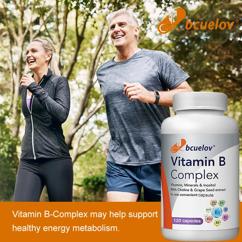 Vitamin B complex supplement with folic acid to support energy metabolism, immune system, heart health and improved digestion