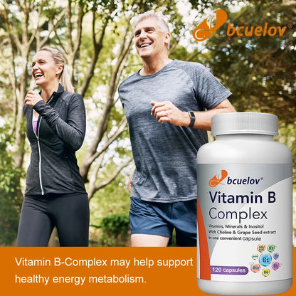 Vitamin B complex supplement with folic acid to support energy metabolism, immune system, heart health and improved digestion