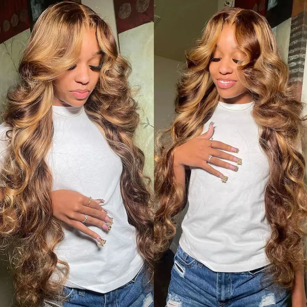 Highlight Body Wave 30 Inch Lace Front Human Hair Wigs 13x6 13x4 HD Lace Frontal Wig Invisible Strap 360 Full Lace Glueless Wig