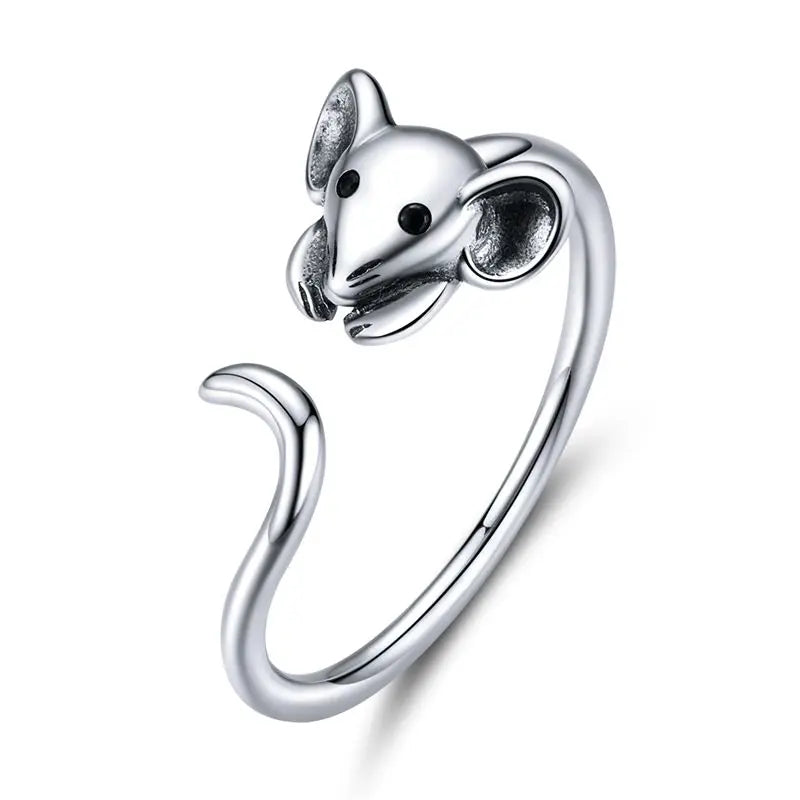 WOSTU 925 Sterling Silver Cat Pet Adjustable Rings For Women Animal Dog Open Ring Family Daughter Birthday Jewelry Girl Gift SCR632