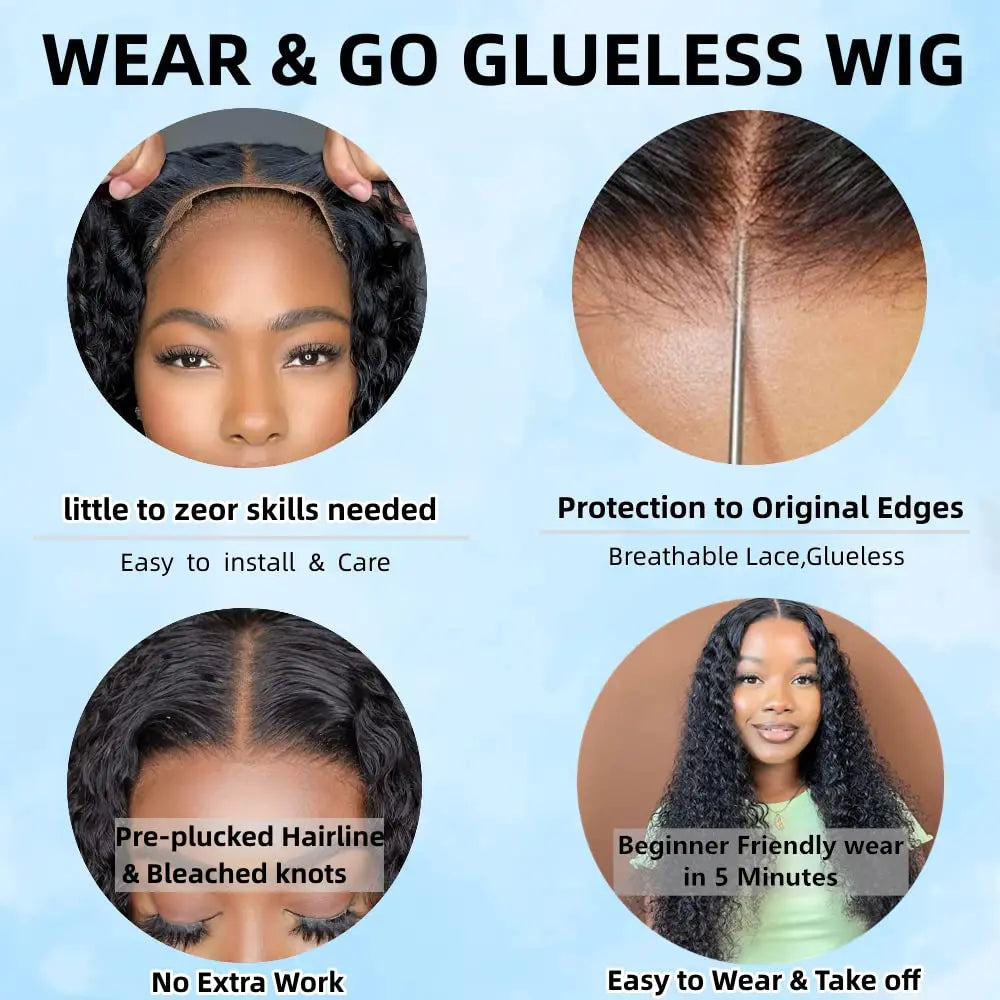 Deep Curly Wear and Go Glueless Wigs Lace Front Wigs Human Hair for Women Transparent 4x4 Glueless Lace Closure Wigs Curly Hair Badiee Stylez