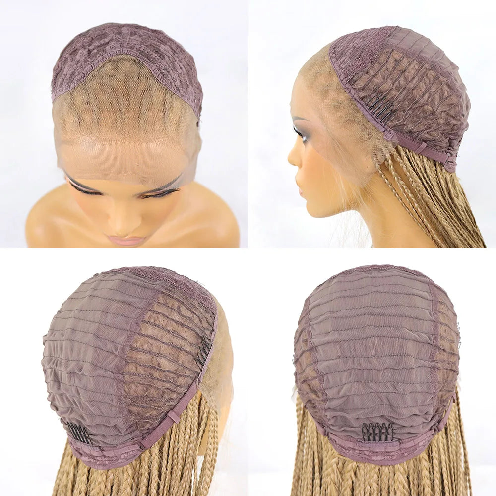 Ombre Blue Box Braided Wigs for Women 26inch Knotless Goddess Box Braid Lace Front Wig Colored Crochet Braid Synthetic Wig