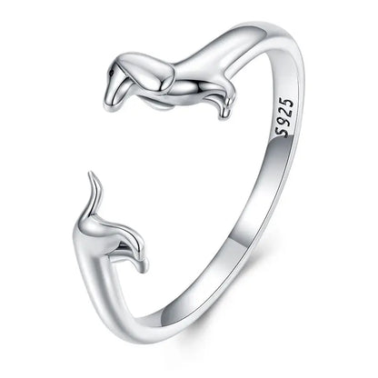 WOSTU 925 Sterling Silver Cat Pet Adjustable Rings For Women Animal Dog Open Ring Family Daughter Birthday Jewelry Girl Gift SCR894