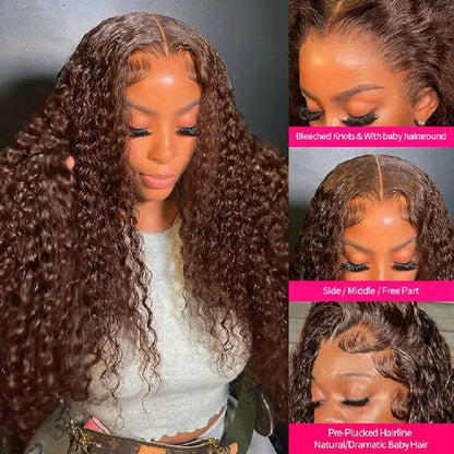 Chocolate Brown Curly Lace Front Wig Deep Wave 13x6 Hd Transparent Lace Frontal Wig 100% Human Hair For Women Brazilian Wig