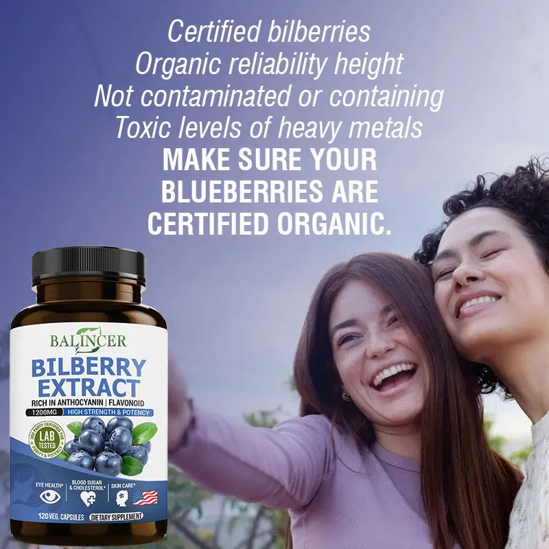 Bilberry Extract Supplement - Anthocyanins Antioxidants Vitamins Eye Support Heart Brain Skin Health