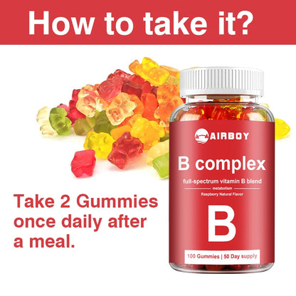 Vitamin B Complex Gummies - Relieve Fatigue, Improve Digestion, Reduce Stress, and Enhance Immunity - 100 Gummies