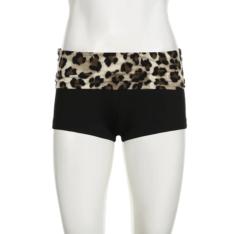 Rockmore Leopard Contrast Patchwork Mini Shorts Low Rise Slim Sexy Bottoms Casual Skinny Women Hot Shorts Baddie Outfits 2025