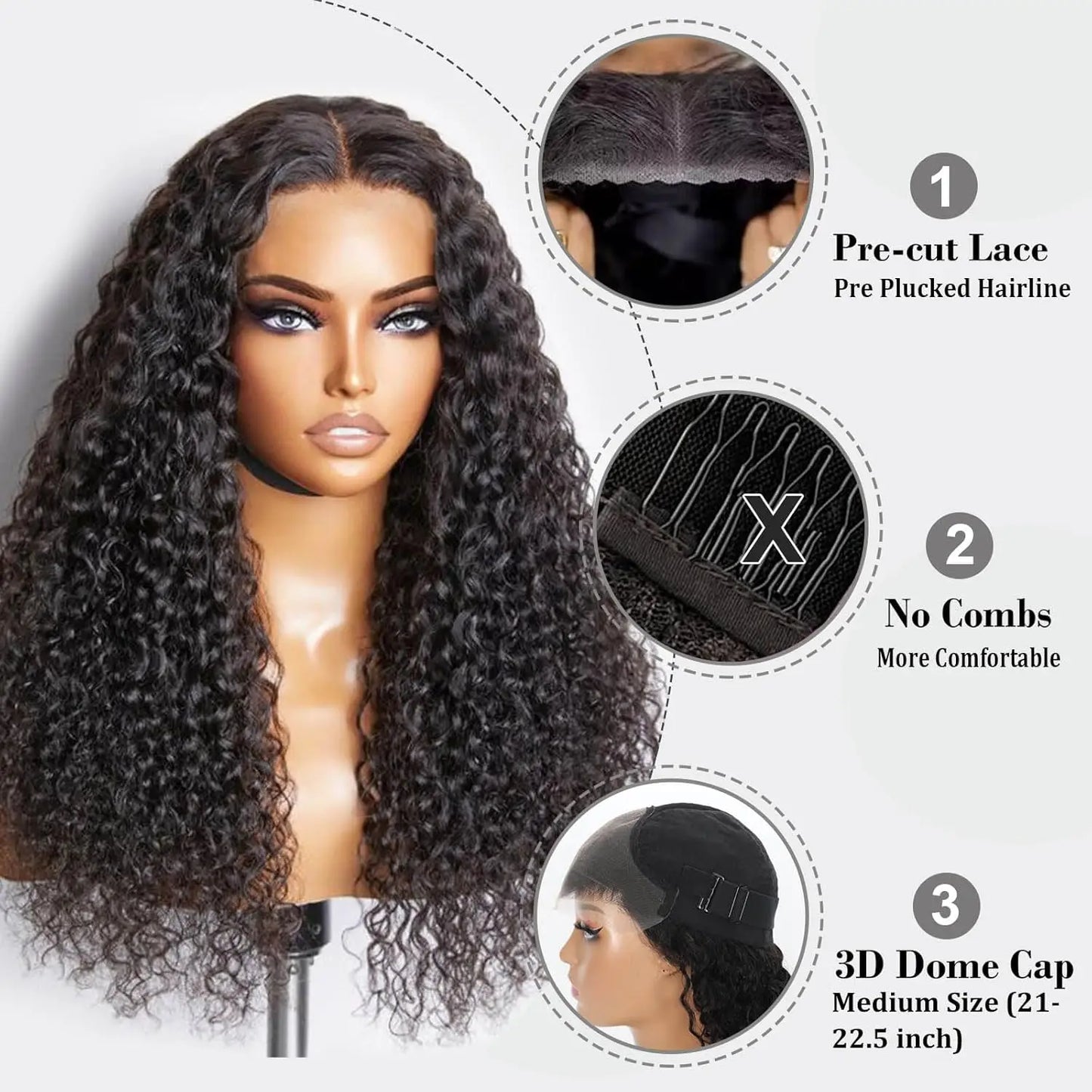 Deep Curly Wear and Go Glueless Wigs Lace Front Wigs Human Hair for Women Transparent 4x4 Glueless Lace Closure Wigs Curly Hair Badiee Stylez