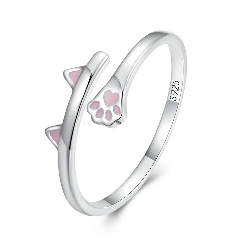 WOSTU 925 Sterling Silver Cat Pet Adjustable Rings For Women Animal Dog Open Ring Family Daughter Birthday Jewelry Girl Gift BSR316