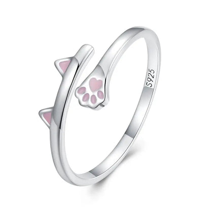 WOSTU 925 Sterling Silver Cat Pet Adjustable Rings For Women Animal Dog Open Ring Family Daughter Birthday Jewelry Girl Gift BSR316