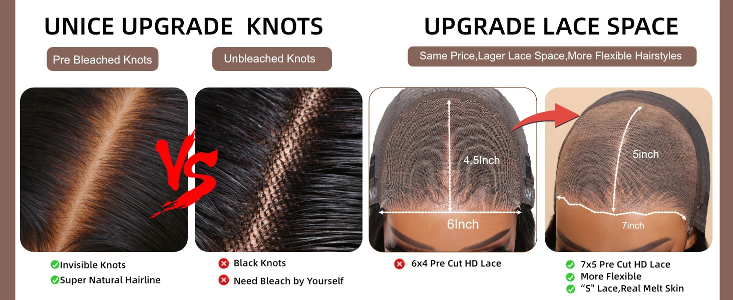 UNICE Hair Kinky Curly Wig Human Hair Pre Cut 7x5 Lace Wig Pre Bleached Pre Plucked Gluless Wig Human Hair Ready To Wear