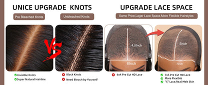 UNice Hair 7x5 Bye Bye Knots Wig Human Hair Reddish Brown Curly Lace Wig Wear Go Glueless Wig Pre Cut Bleached Lace Closure Wig