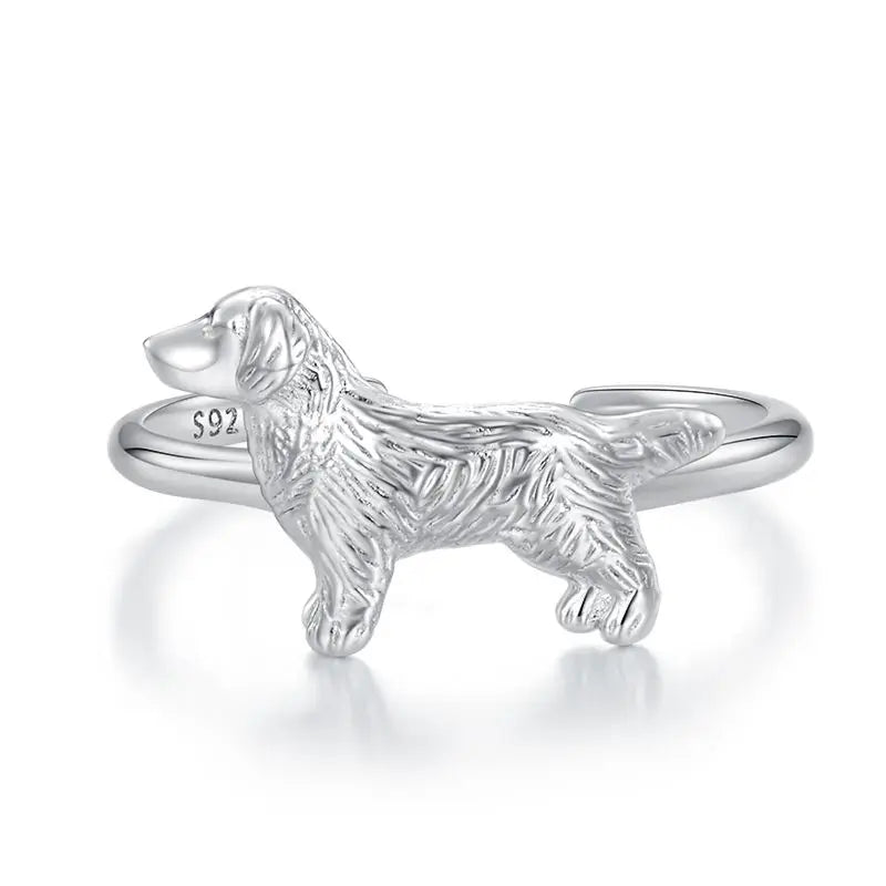 WOSTU 925 Sterling Silver Cat Pet Adjustable Rings For Women Animal Dog Open Ring Family Daughter Birthday Jewelry Girl Gift SCR952-E