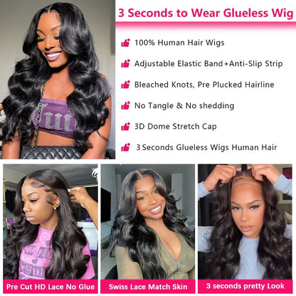 Body Wave Glueless Human Hair Wig Lace Front Wig Ready to Wear 4x4 Glueless Body Wave Lace Closure Wig Human Hair Wig for Women Badiee Stylez