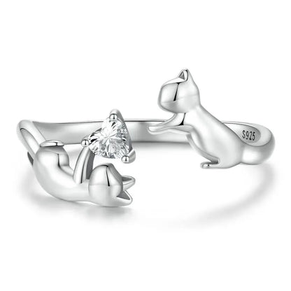 WOSTU 925 Sterling Silver Cat Pet Adjustable Rings For Women Animal Dog Open Ring Family Daughter Birthday Jewelry Girl Gift SCR916