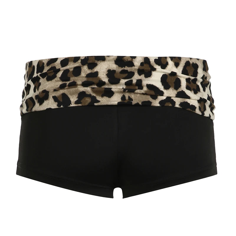 Rockmore Leopard Contrast Patchwork Mini Shorts Low Rise Slim Sexy Bottoms Casual Skinny Women Hot Shorts Baddie Outfits 2025