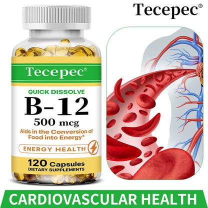 Vitamin B-12 Supplement, Supports Nervous System, Cellular, Metabolic Health, Memory, Concentration, 120 Capsules