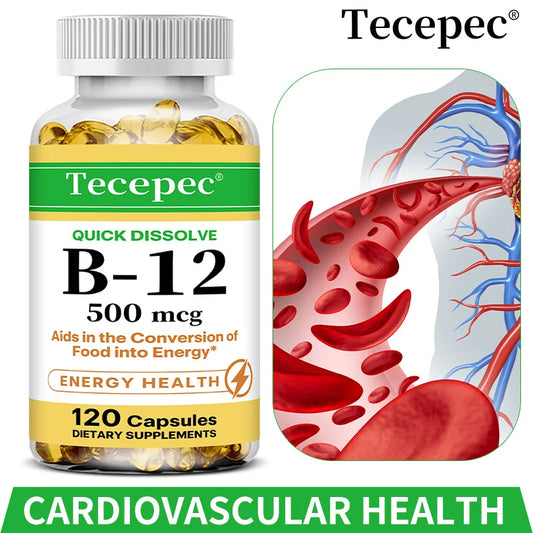 Vitamin B-12 Supplement, Supports Nervous System, Cellular, Metabolic Health, Memory, Concentration, 120 Capsules