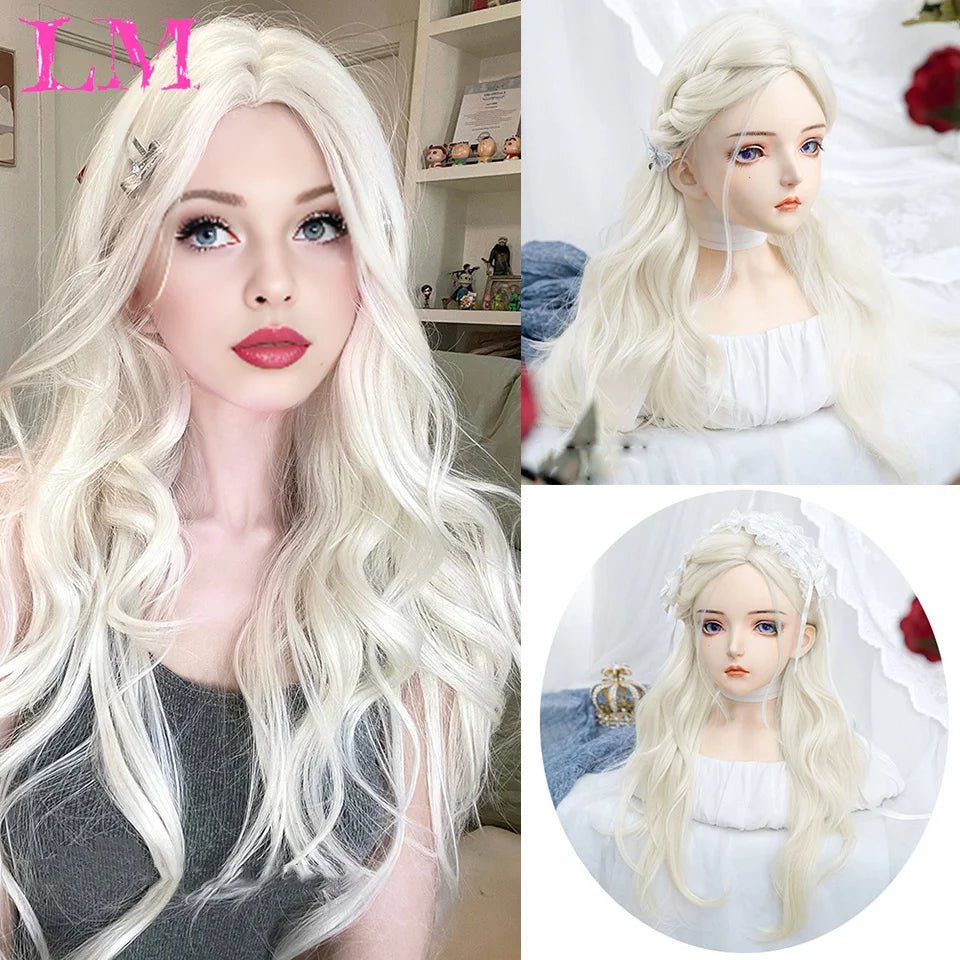 LM Long Silky Straight Synthetic Wigs with Bangs Black Cosplay Party Lolita Hair Wigs for Women Natural Heat Resistant Wig T1B Red