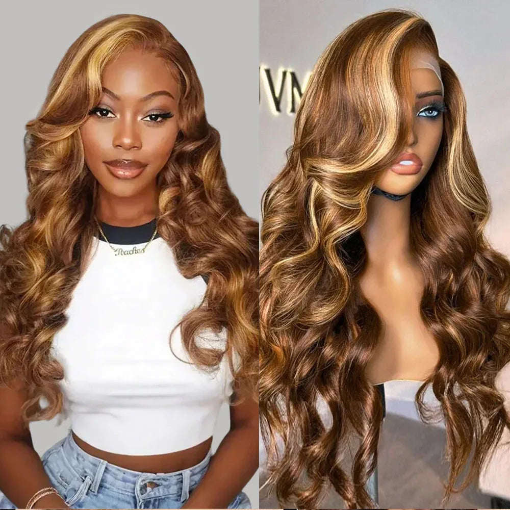 Highlight Body Wave 30 Inch Lace Front Human Hair Wigs 13x6 13x4 HD Lace Frontal Wig Invisible Strap 360 Full Lace Glueless Wig