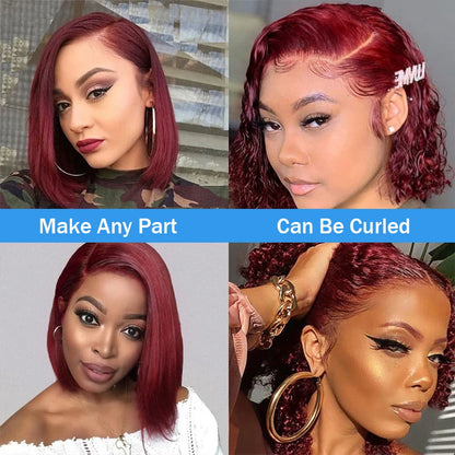 99J Burgundy Straight 13x4 Lace Frontal Bob Wigs Brazilian 100% Human Hair For Women WineRed Lace Front Human Hair Wig Short Bob Badiee Stylez