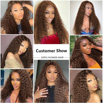 Chocolate Brown Curly Lace Front Wig Deep Wave 13x6 Hd Transparent Lace Frontal Wig 100% Human Hair For Women Brazilian Wig