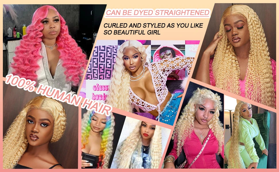 613 Blonde HD Lace Frontal Wig 13x4 13×6 Deep Wave Lace Front Human Hair Wig Colored Curly Wigs Water Wave Wigs For Women ﻿ ﻿ Badiee Stylez