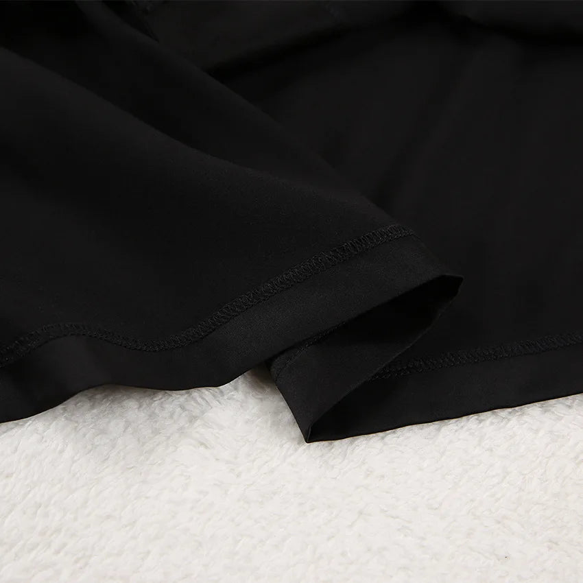 NHKDSASA Oversized Satin Silk Sleepwear Low Cut Sexy Pajamas For Women Single-Breasted Long Sleeves Wide Leg Pants Trouser Suits