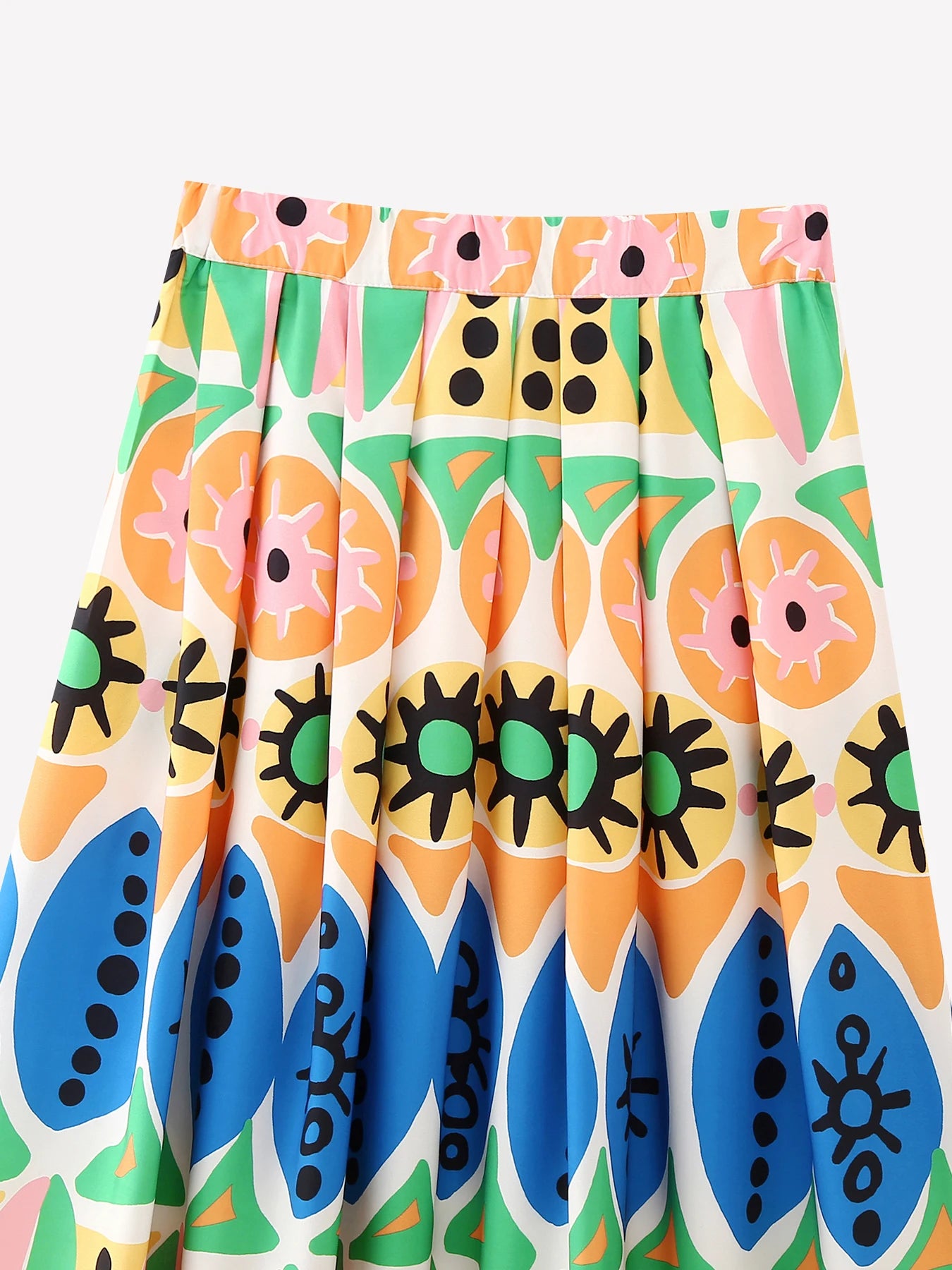 GDSTUFF Women Long Pleated Skirt Stylish Prints High Waist Back Zipper Ankle Length Vacation Bottlow Wear