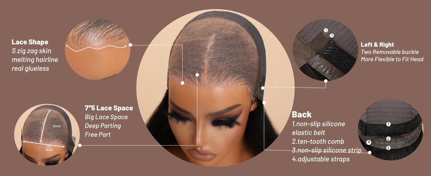 UNice Hair 7x5 Bye Bye Knots Wig Human Hair Reddish Brown Curly Lace Wig Wear Go Glueless Wig Pre Cut Bleached Lace Closure Wig