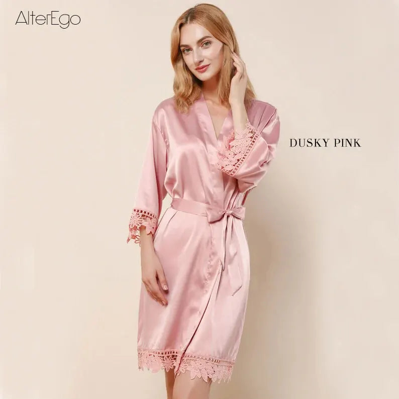 Customized Summer Lace Sleepwear Bride&Bridemaid Wedding Robe Personalized Gown Champagne Kimono Silk Bathrobe Satin Night Dress rose