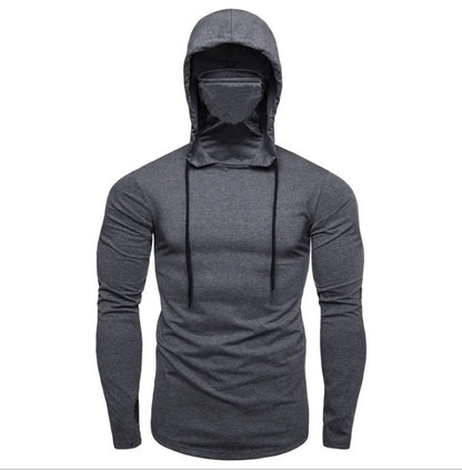 new Mens Gym Thin Hoodie Long Sleeve Hoodies With Mask Sweatshirt Casual Splice Large Mask Hoodie Sweatshirt Hooded Tops Cycling Long sleeve mask 1