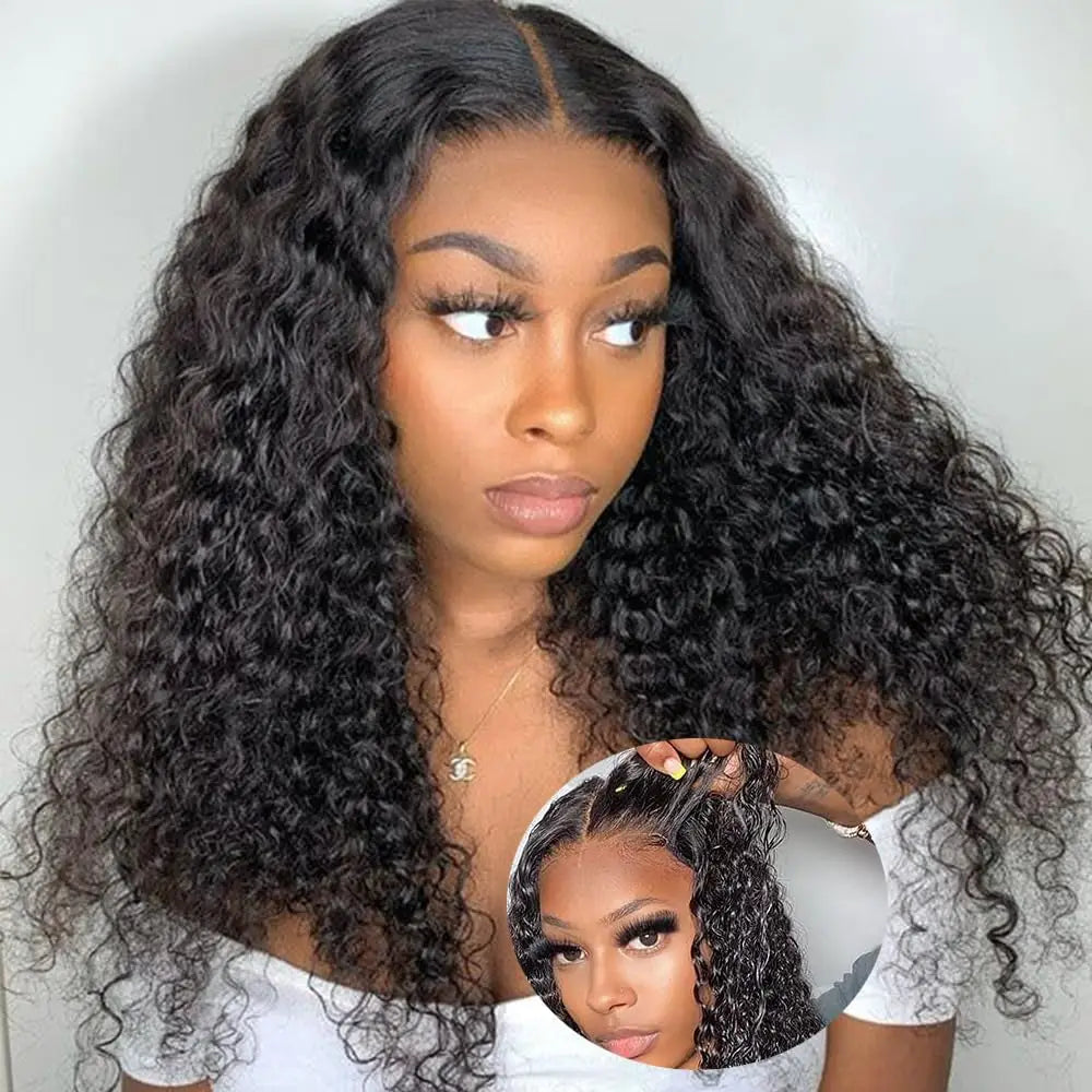 Deep Curly Wear and Go Glueless Wigs Lace Front Wigs Human Hair for Women Transparent 4x4 Glueless Lace Closure Wigs Curly Hair Badiee Stylez