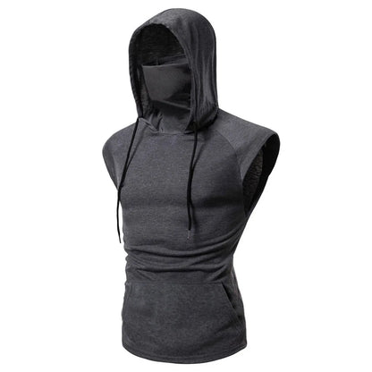 new Mens Gym Thin Hoodie Long Sleeve Hoodies With Mask Sweatshirt Casual Splice Large Mask Hoodie Sweatshirt Hooded Tops Cycling Sleeveless mask 2