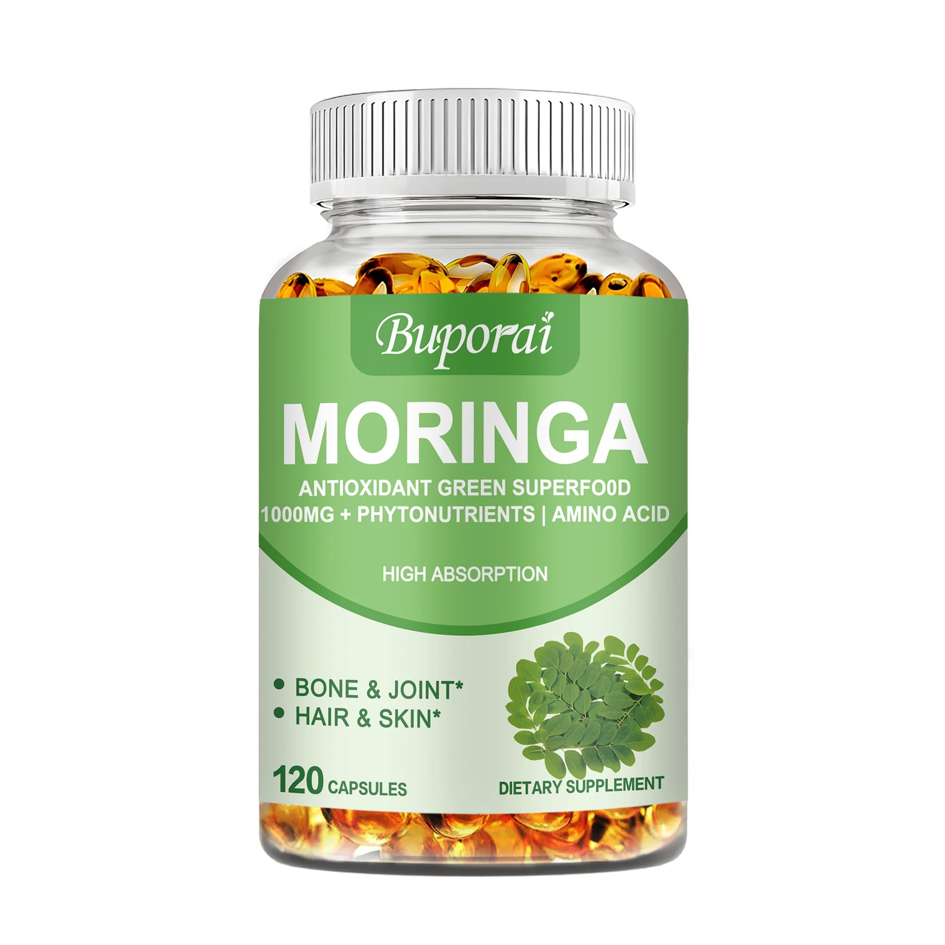 Moringa - Immune System, Energy & Metabolism Natural Anti-inflammatory Helps Detox, Fat Burn - 120 Capsules 120 Capsules United States