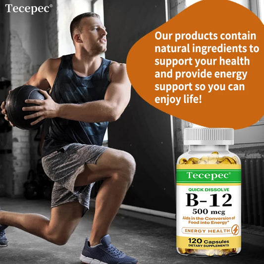 Vitamin B-12 Supplement, Supports Nervous System, Cellular, Metabolic Health, Memory, Concentration, 120 Capsules
