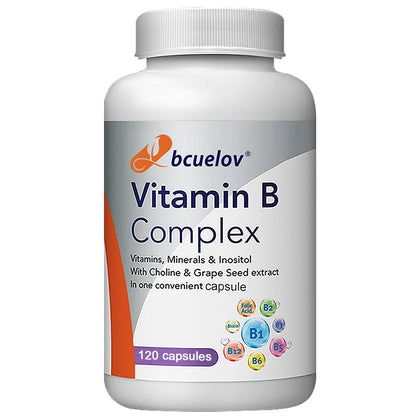 Vitamin B complex supplement with folic acid to support energy metabolism, immune system, heart health and improved digestion 120count