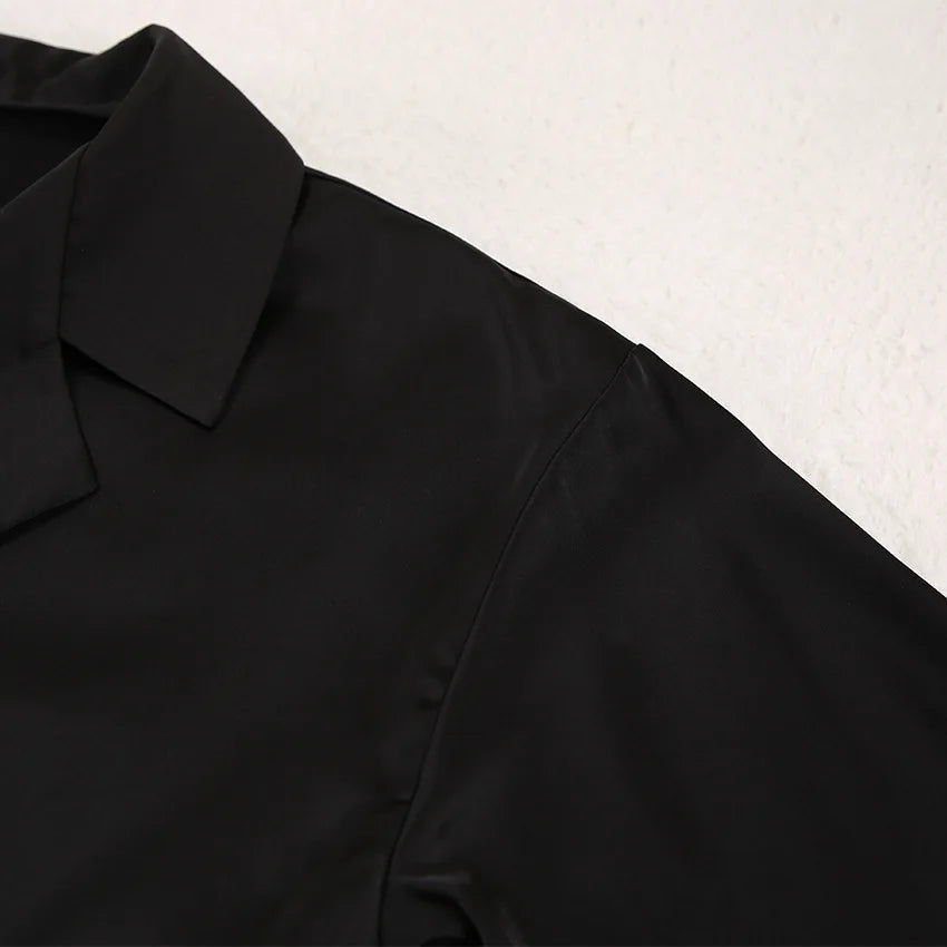 NHKDSASA Oversized Satin Silk Sleepwear Low Cut Sexy Pajamas For Women Single-Breasted Long Sleeves Wide Leg Pants Trouser Suits