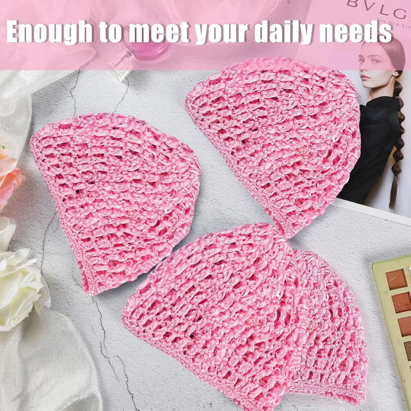 Hollow casual outdoor knitted hat design all-match hair accessories hair scarf hair net head cover head hat pinkblack sleep wash Badiee Stylez