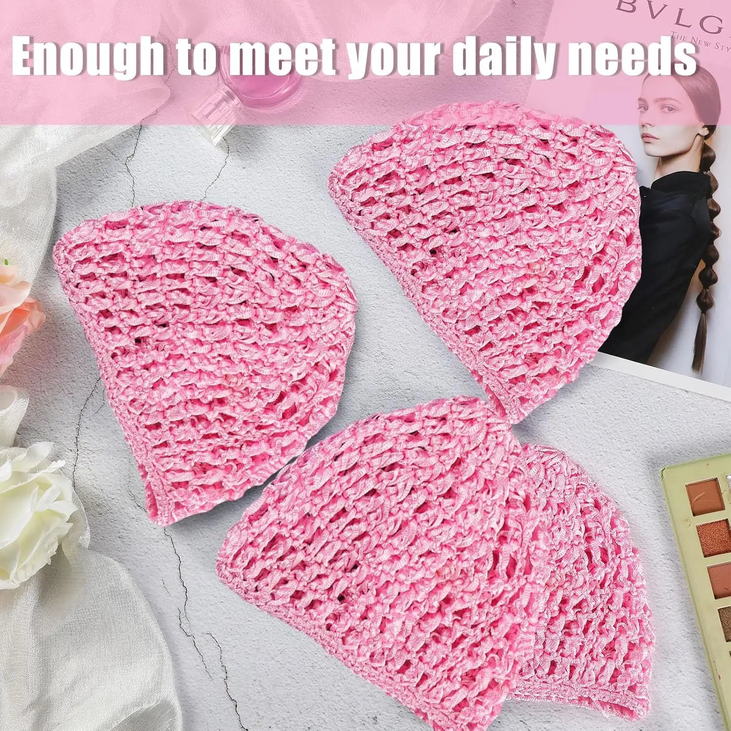 Hollow casual outdoor knitted hat design all-match hair accessories hair scarf hair net head cover head hat pinkblack sleep wash Badiee Stylez