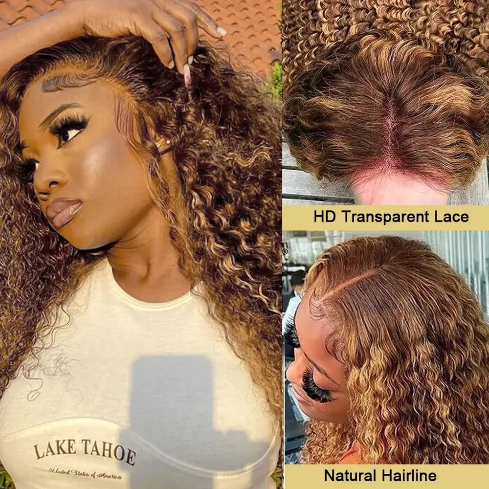Deep Wave 13x6 13x4 HD Lace Frontal Wig Invisible Strap 360 Full Lace Glueless Wig Highlight 30 Inch Lace Front Human Hair Wigs
