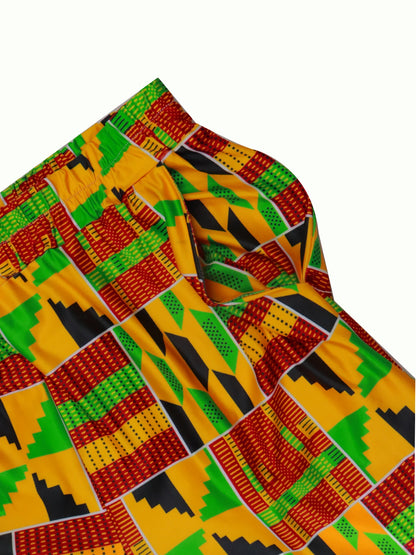 Plus Size European and American Multicolored Plaid Geometric Print Outfit, Fashionable Wide-Leg Pants Set, Comfortable to Wear,