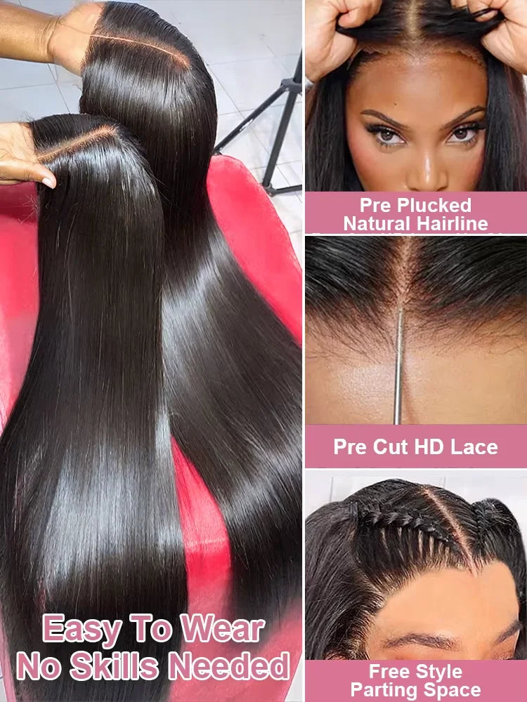 Bone Straight Wigs Human Hair 13x6 HD Lace Frontal Wig 30 32Inch 100%  Lace Front Wig 5x5 Closure Glueless Natural For Women Badiee Stylez