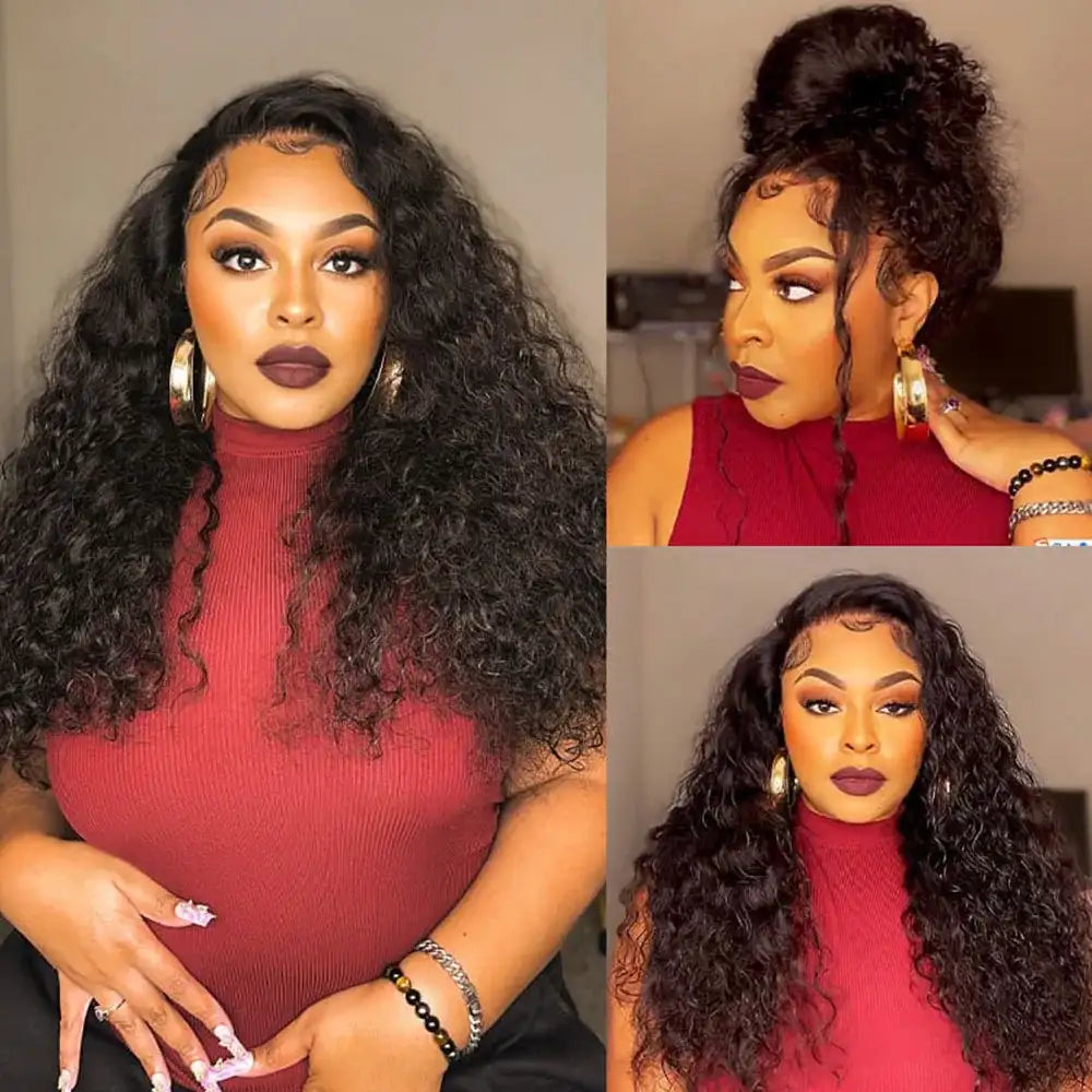 250 Density Invisi Strap 360 Full Hd Curly Glueless Wig Human Hair PrePlucked 30 Inch Lace Front Wig Deep Curly Wave Frontal Wig