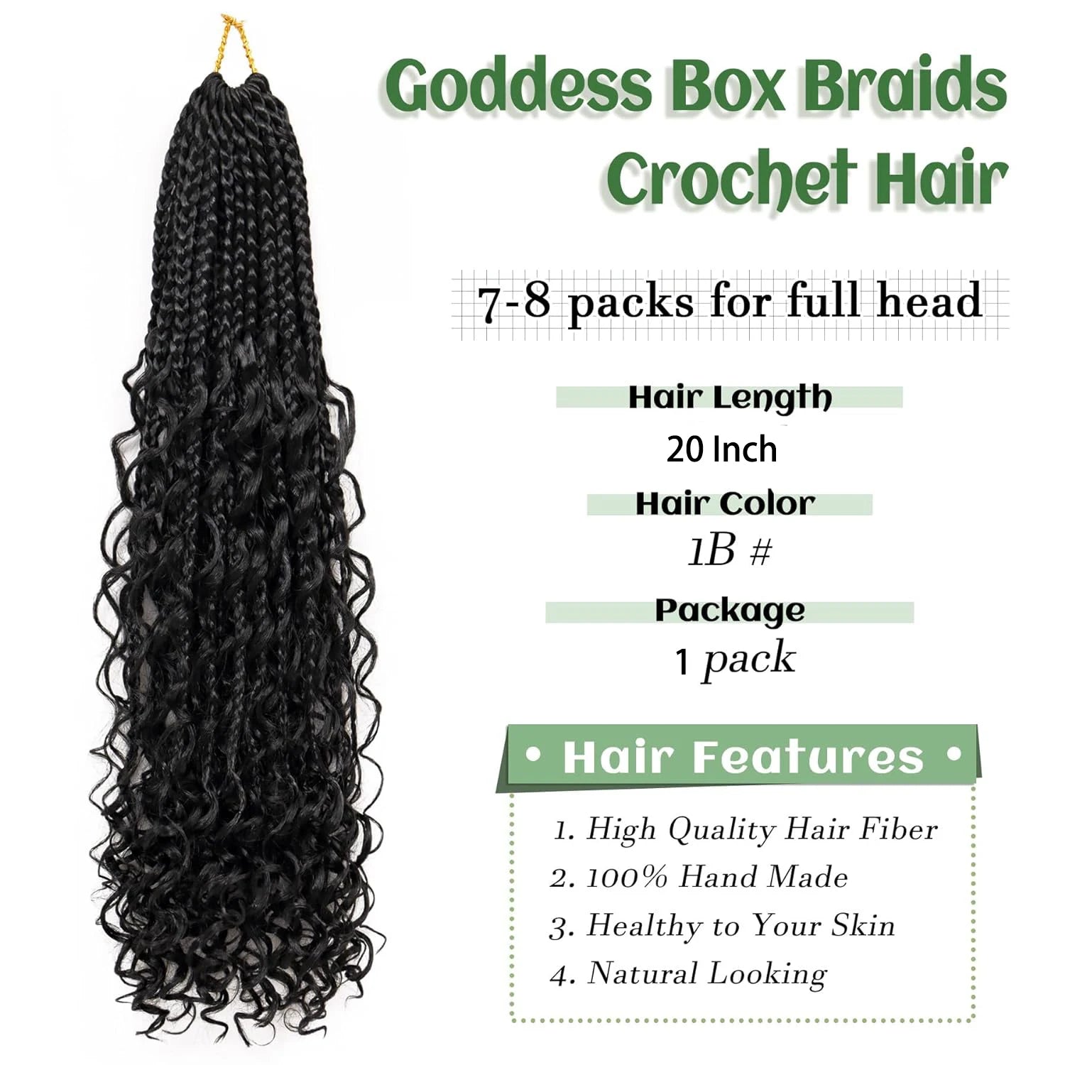 Synthetic Goddess Box Braids Crochet Hair With Curly Ends, Pre Looped Bohomian Crochet Box Braiding Hair Extensions for Women