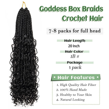 Synthetic Goddess Box Braids Crochet Hair With Curly Ends, Pre Looped Bohomian Crochet Box Braiding Hair Extensions for Women