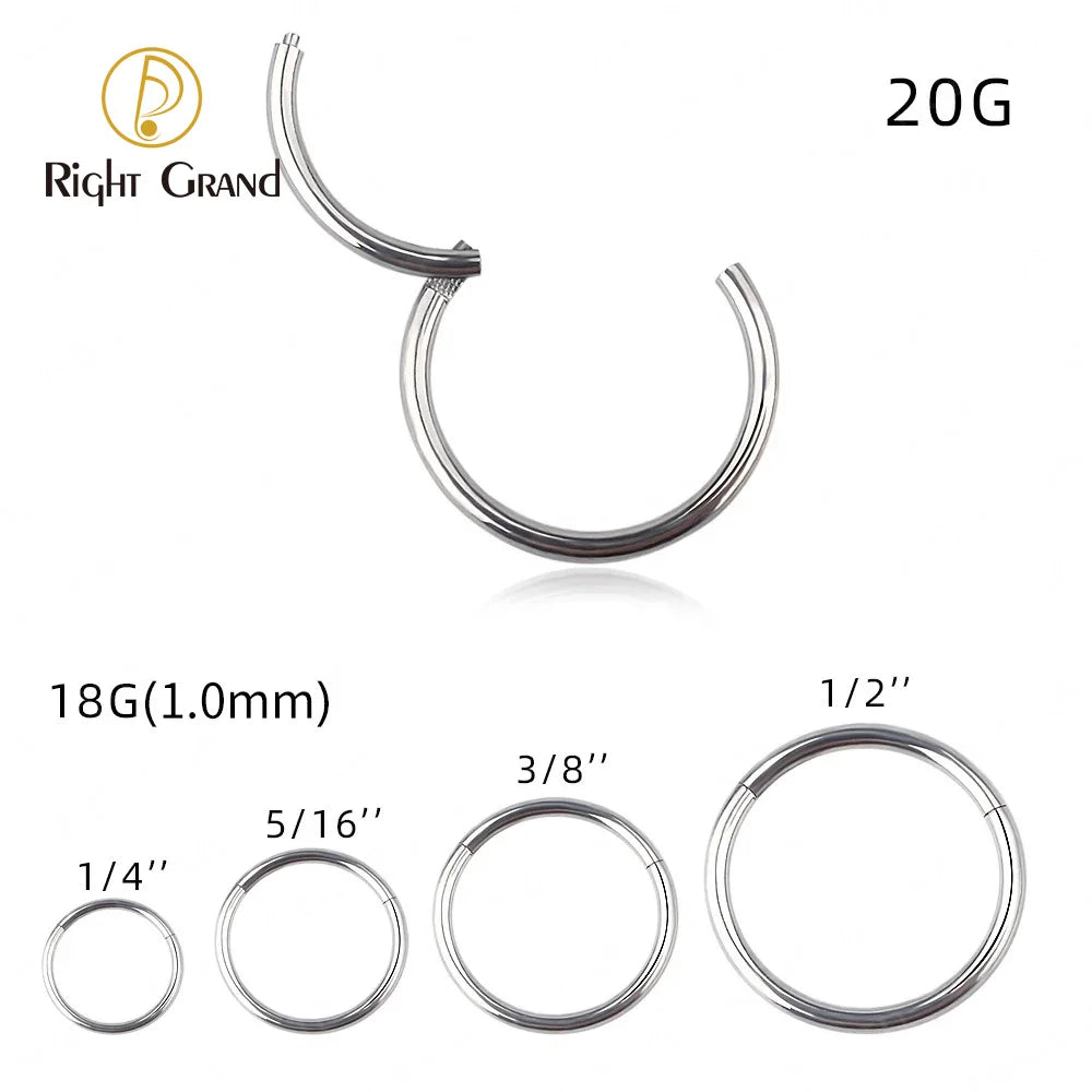 Right Grand Hypoallergenic Nose Rings ASTM F136 Titanium Septum Jewelry Hinged Segment Ring Body Piercing Nose Hoop Lip Rings 1.2x11mm Gold