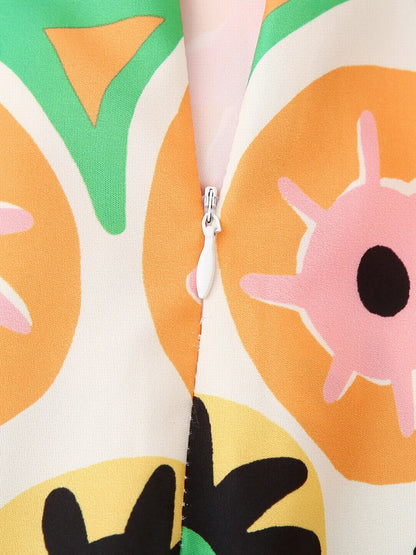 GDSTUFF Women Long Pleated Skirt Stylish Prints High Waist Back Zipper Ankle Length Vacation Bottlow Wear