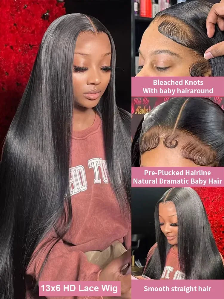 Bone Straight Wigs Human Hair 13x6 HD Lace Frontal Wig 30 32Inch 100%  Lace Front Wig 5x5 Closure Glueless Natural For Women Badiee Stylez